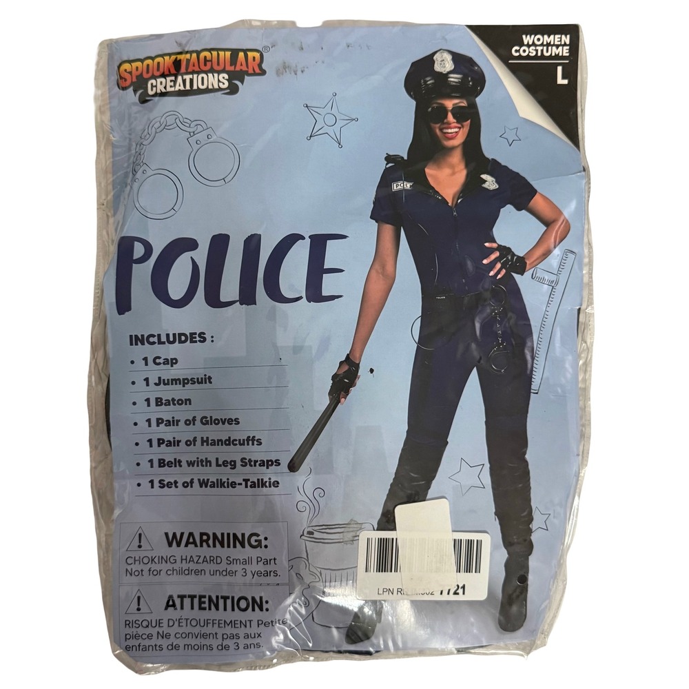 Spooktacular Creations Police Costume Women L Blue Good Jumpsuit Set Accessory